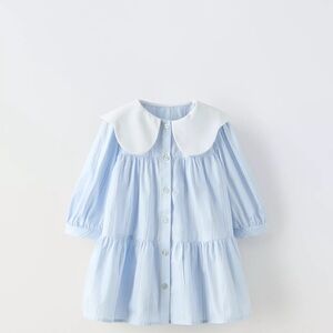 Zara Light Blue and White Kids Casual Dress
